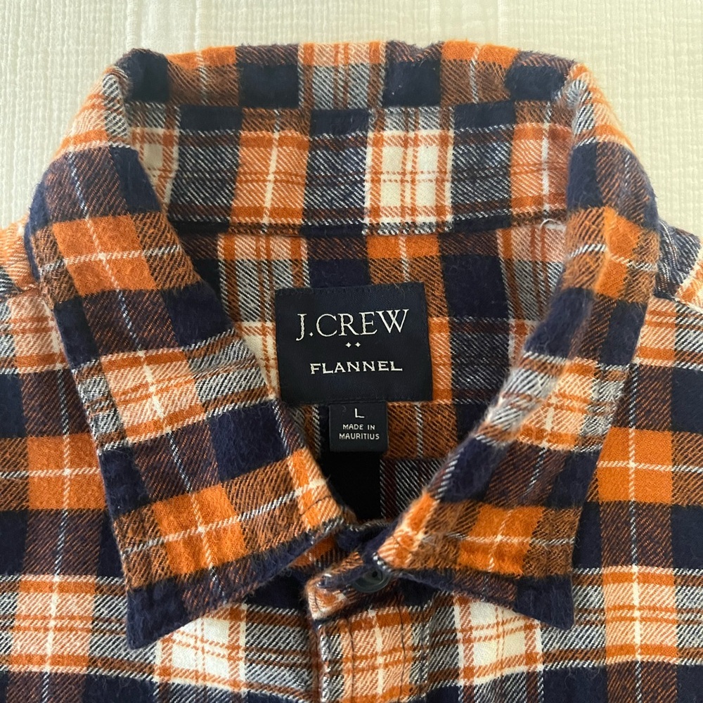 J. Crew Men's Plaid Flannel Shirt in Orange and Navy
